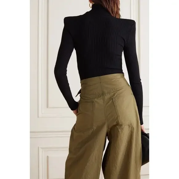 Balmain Button-Detailed Ribbed-Knit Turtleneck Sweater - 6 Black